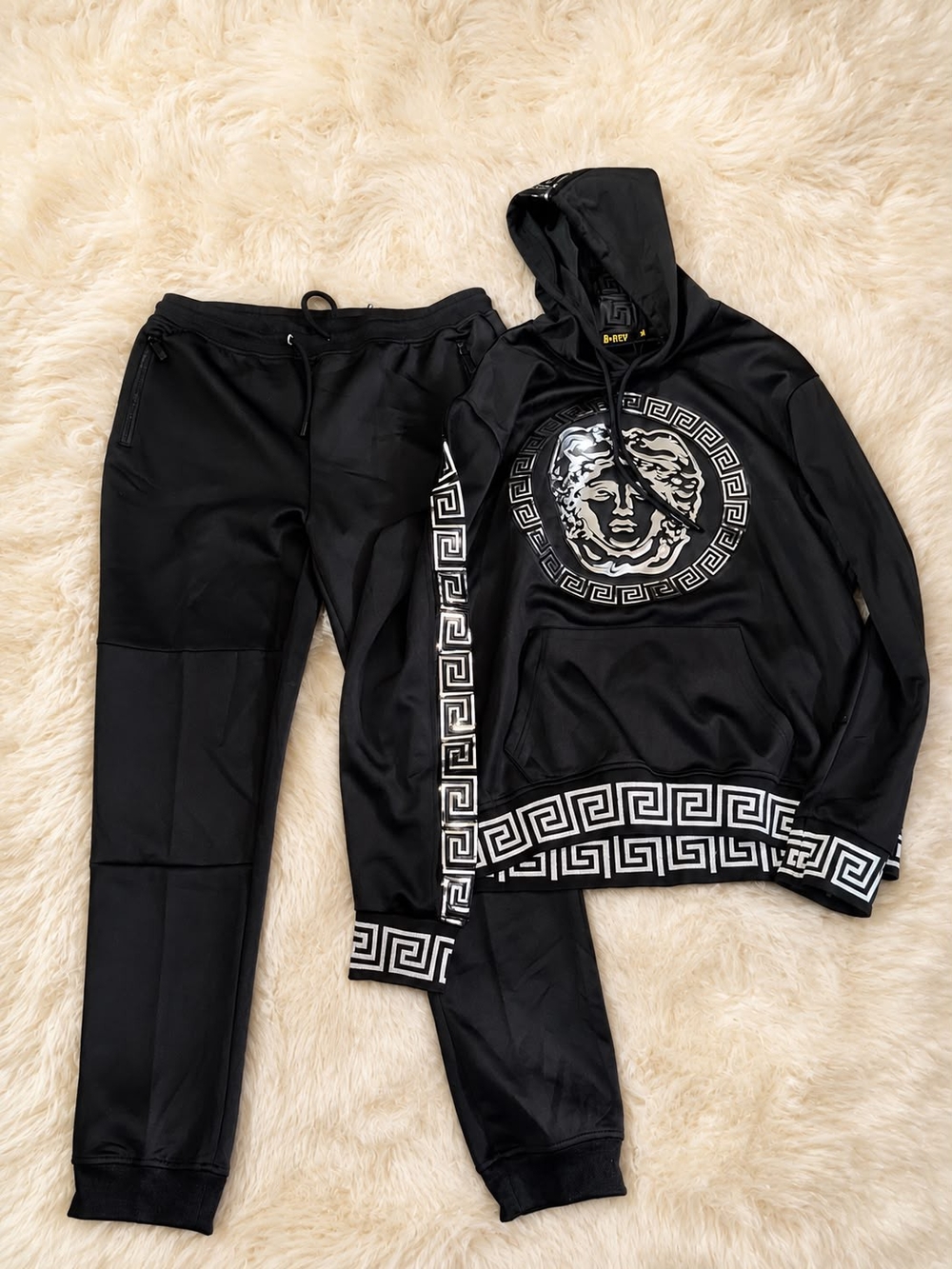 Black Medusa-Emblem Hoodie & Jogger Set